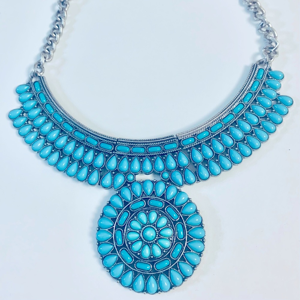 COPY - Turquoise color necklace  stainless / silver and claw clasp. 16” choker …